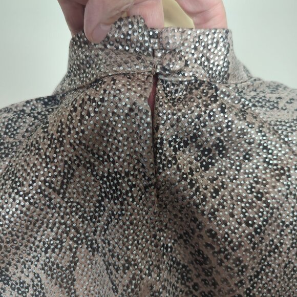 Vintage Steppin Out Metallic Snake Print Ruched Midi Dress Flutter Cap Sleeves M - Picture 9 of 16